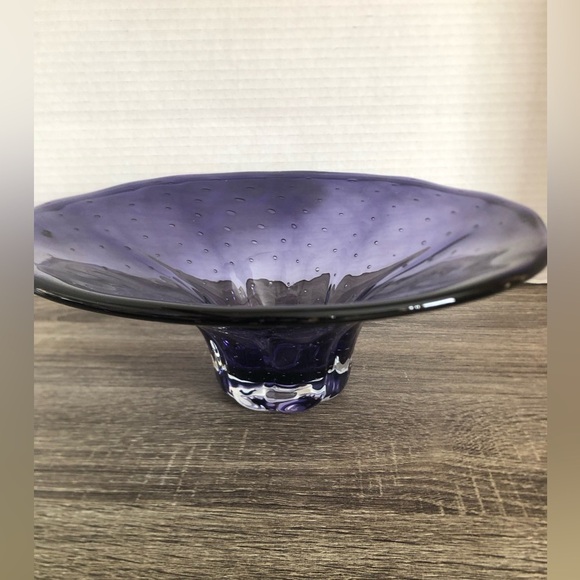 Handblown Purple Art Glass Bowl with Controlled Bubbles - Picture 3 of 16